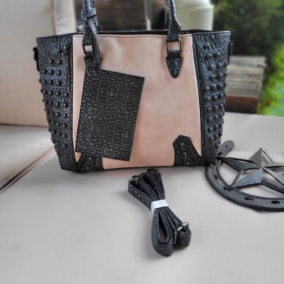 Bone Suede & Studded Fashion Handbag - Picture 2 of 6